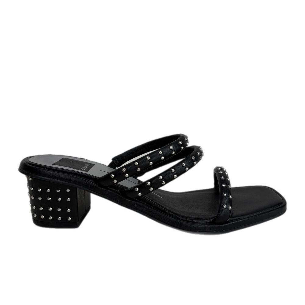 Dolce Vita Studded Black Slip On Square Toe Heeled Sandals - Women's Size 6.5